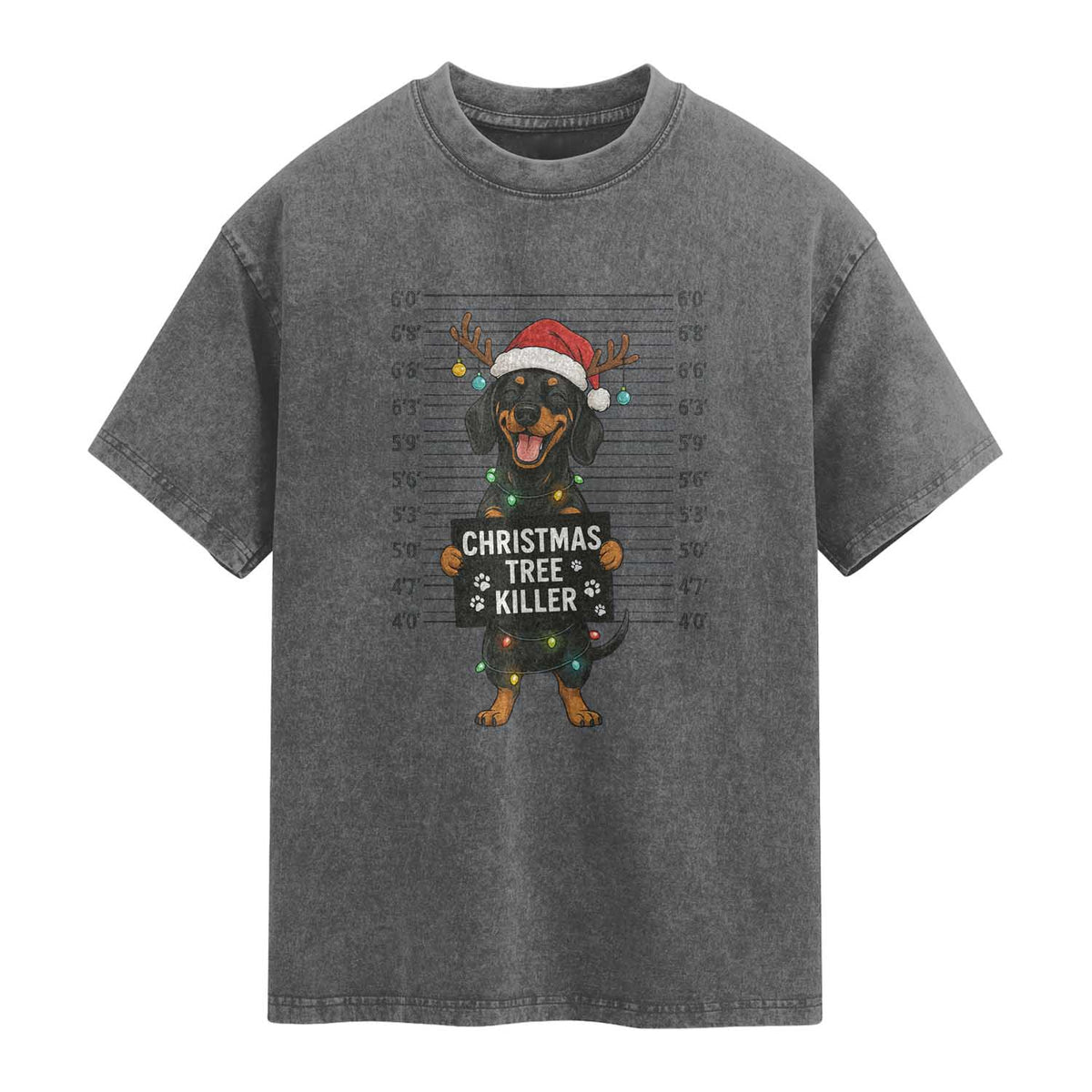 Christmas Dachshund Washed Cotton T-Shirt Funny Christmas Tree Killer