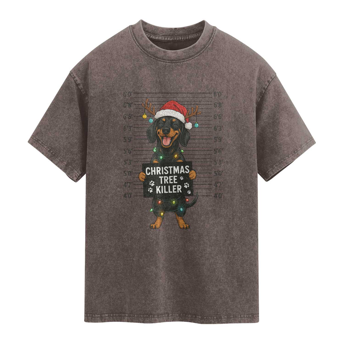 Christmas Dachshund Washed Cotton T-Shirt Funny Christmas Tree Killer