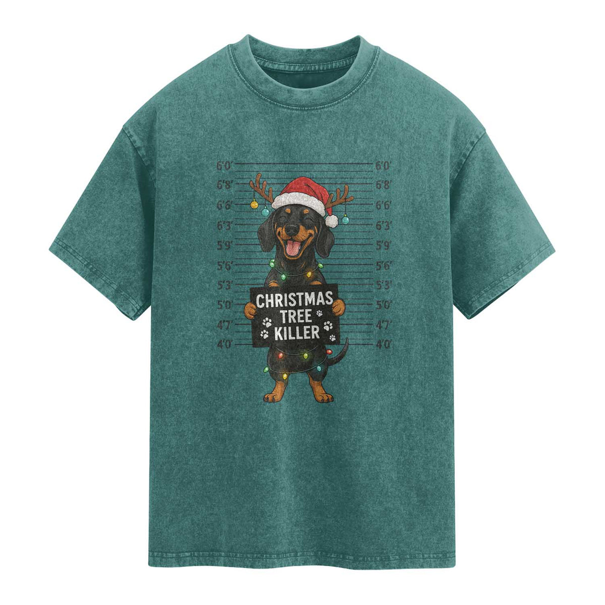 Christmas Dachshund Washed Cotton T-Shirt Funny Christmas Tree Killer