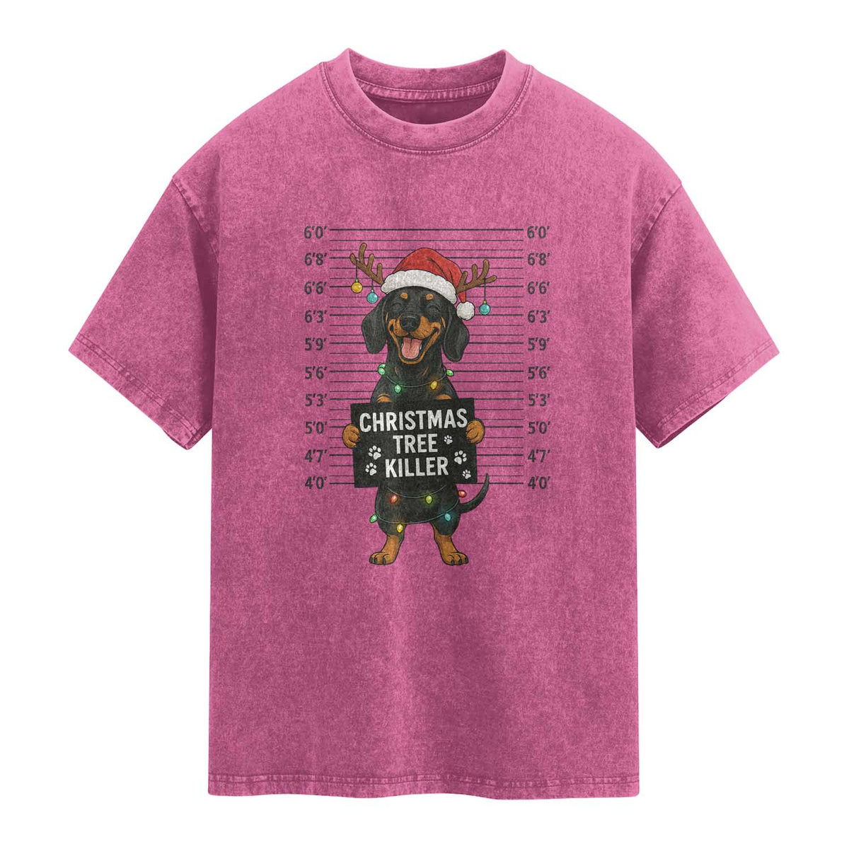 Christmas Dachshund Washed Cotton T-Shirt Funny Christmas Tree Killer