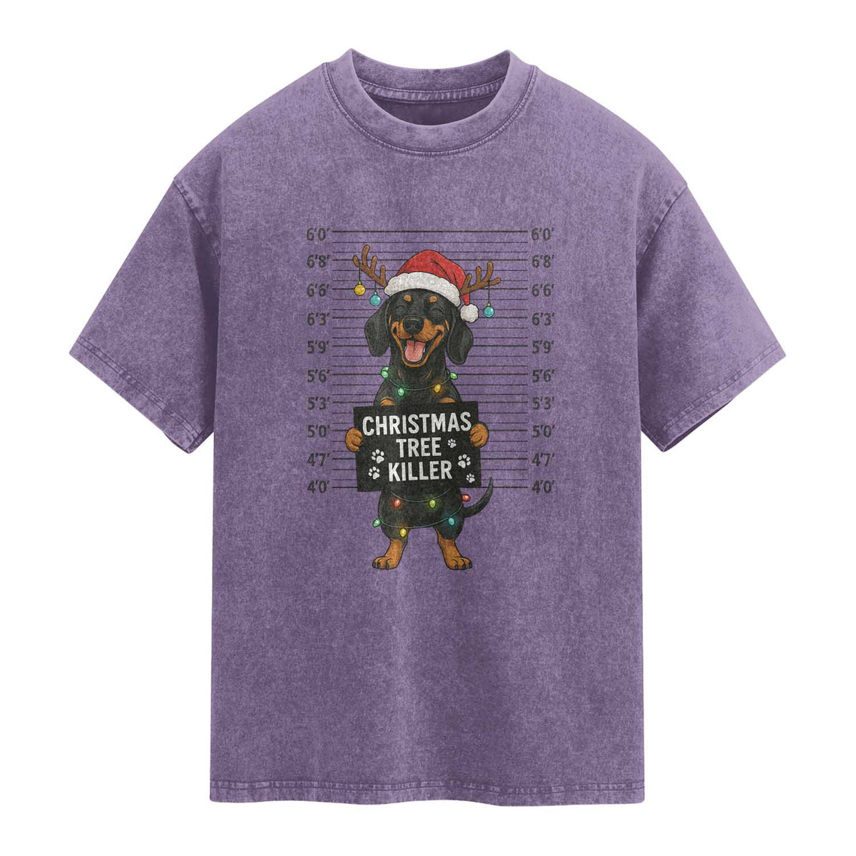 Christmas Dachshund Washed Cotton T-Shirt Funny Christmas Tree Killer
