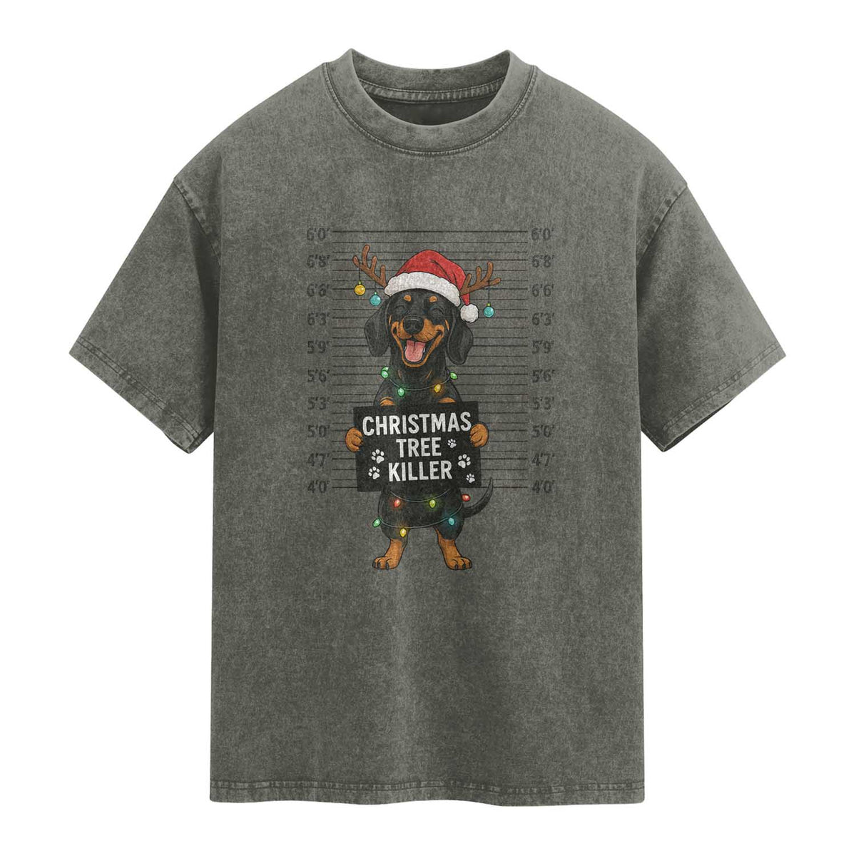 Christmas Dachshund Washed Cotton T-Shirt Funny Christmas Tree Killer