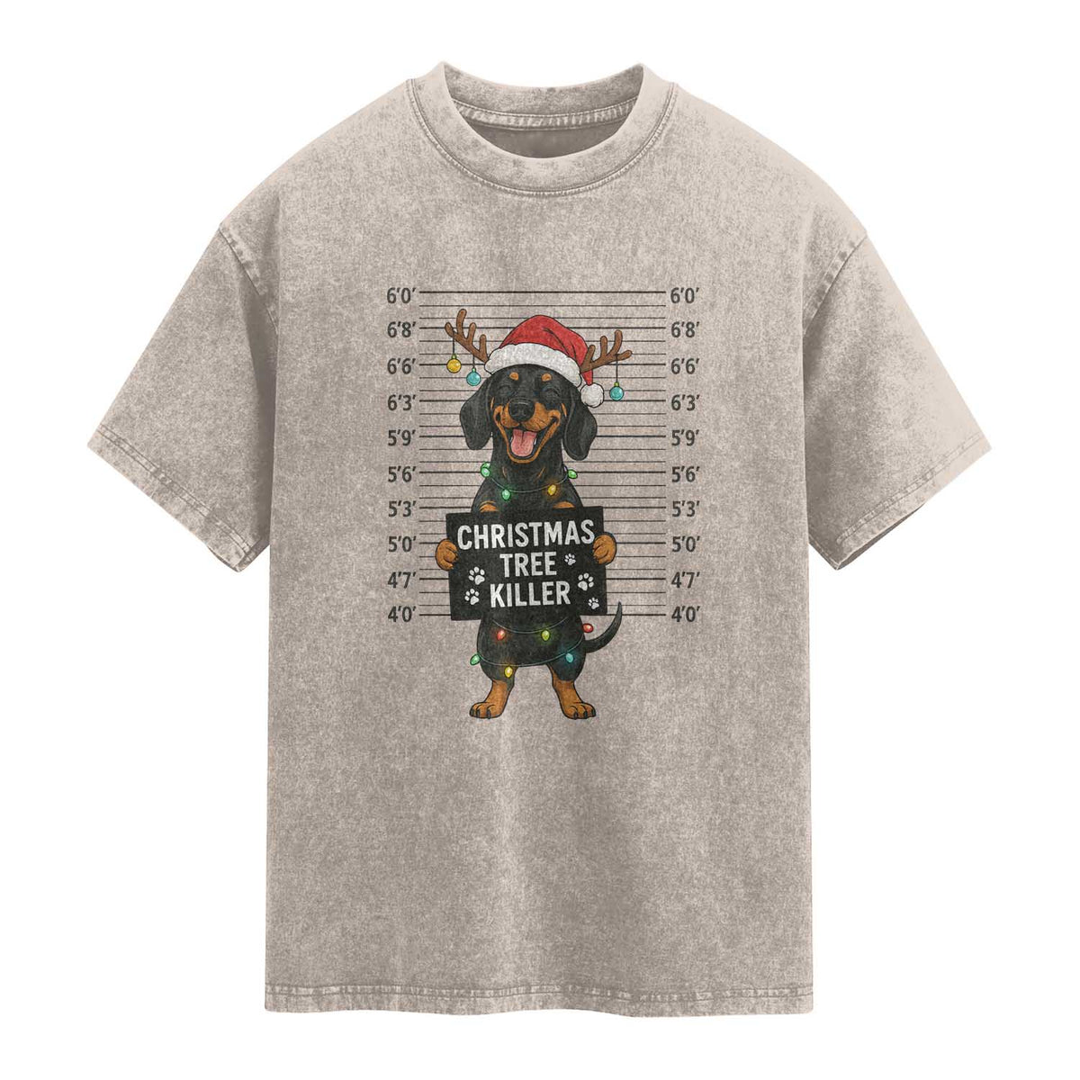 Christmas Dachshund Washed Cotton T-Shirt Funny Christmas Tree Killer