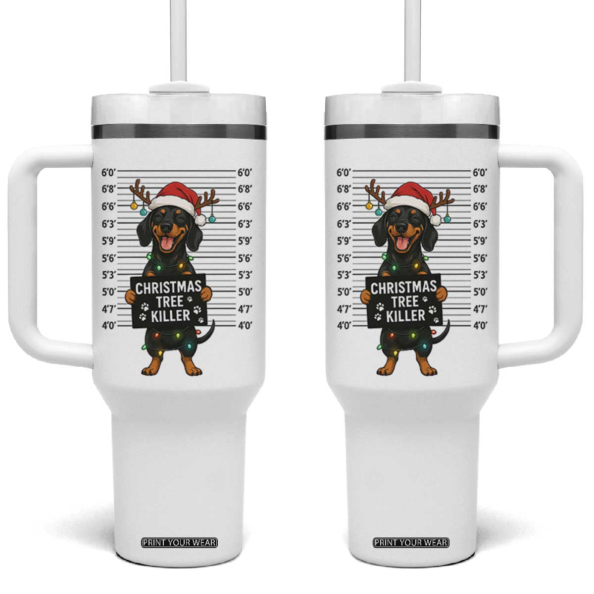 Christmas Dachshund Tumbler With Handle Funny Christmas Tree Killer TS12 One Size: 40 oz White Print Your Wear