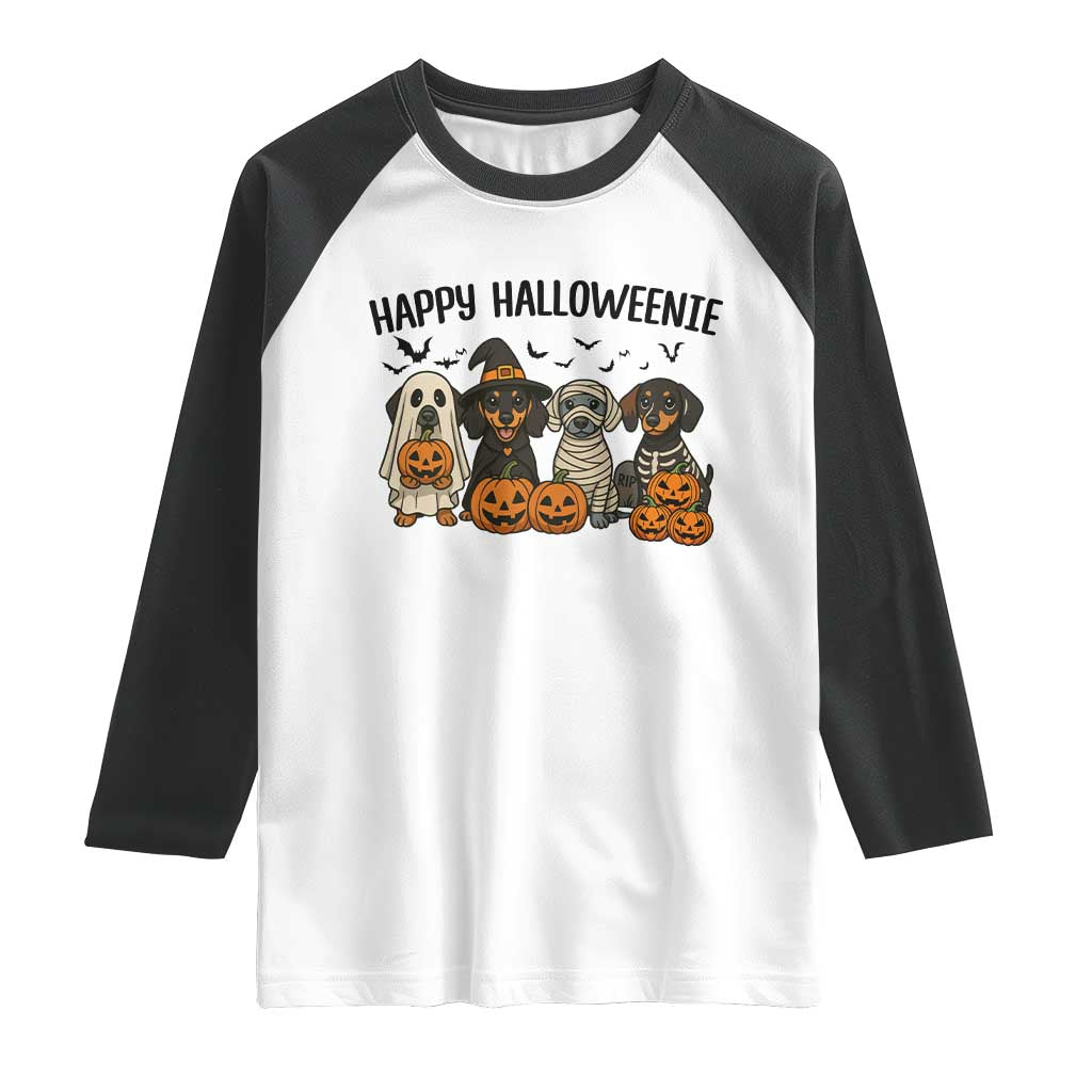 Funny Halloween Dachshund Raglan Shirt Happy Halloweenie TS12 White Black Print Your Wear