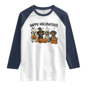 Funny Halloween Dachshund Raglan Shirt Happy Halloweenie TS12 White Navy Print Your Wear