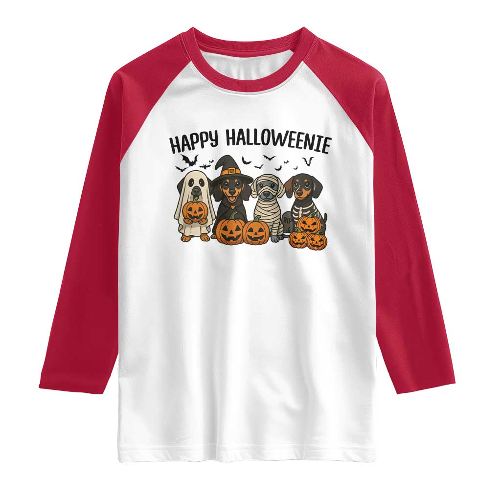 Funny Halloween Dachshund Raglan Shirt Happy Halloweenie TS12 White Red Print Your Wear