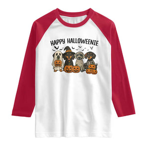 Funny Halloween Dachshund Raglan Shirt Happy Halloweenie TS12 White Red Print Your Wear