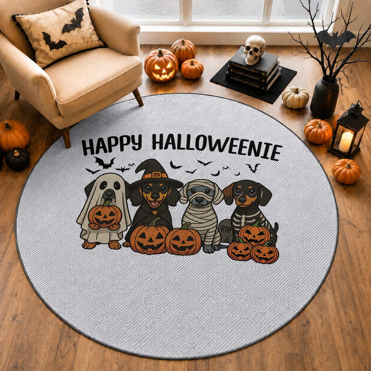Funny Halloween Dachshund Round Rug Happy Halloweenie