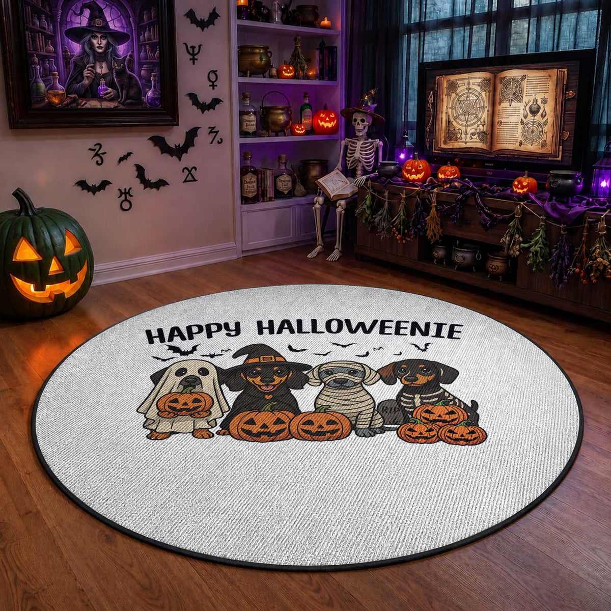 Funny Halloween Dachshund Round Rug Happy Halloweenie