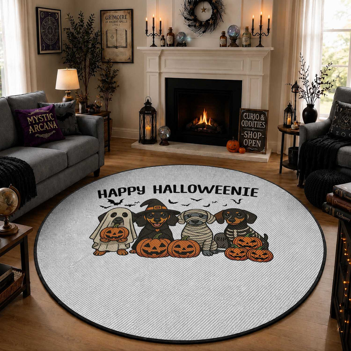 Funny Halloween Dachshund Round Rug Happy Halloweenie