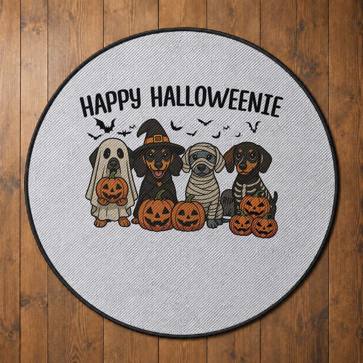 Funny Halloween Dachshund Round Rug Happy Halloweenie