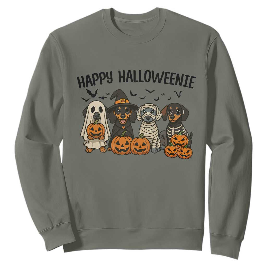 Funny Halloween Dachshund Sweatshirt Happy Halloweenie TS12 Military Green Print Your Wear