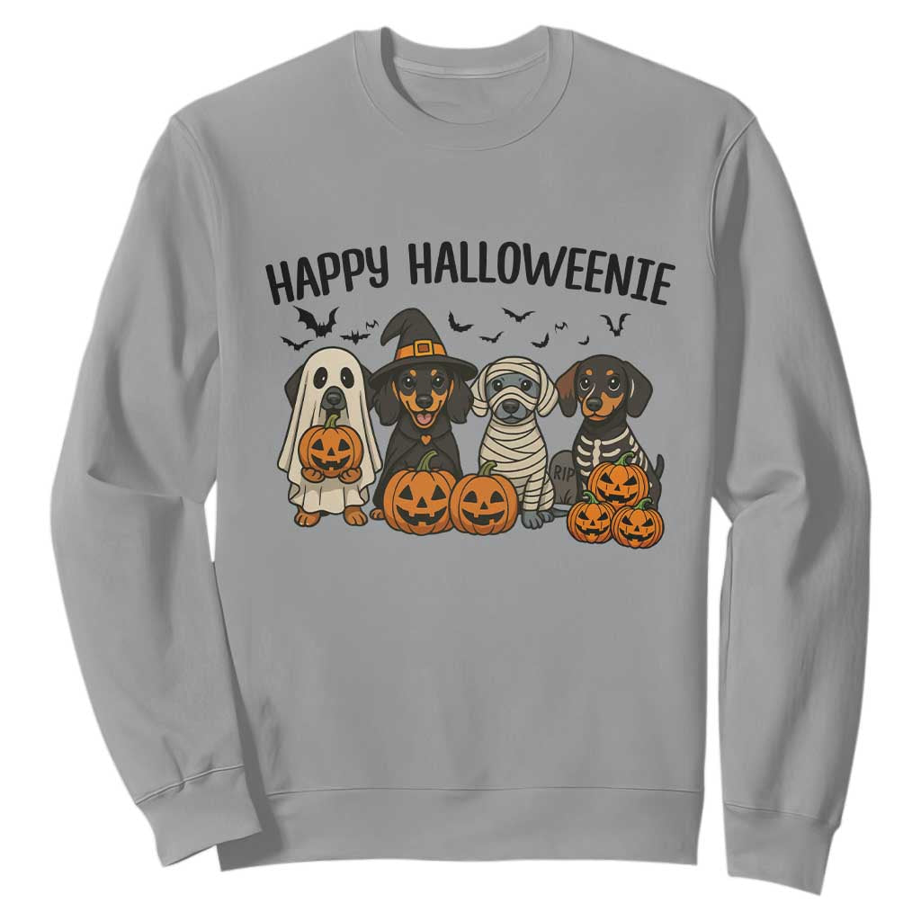 Funny Halloween Dachshund Sweatshirt Happy Halloweenie TS12 Sport Gray Print Your Wear
