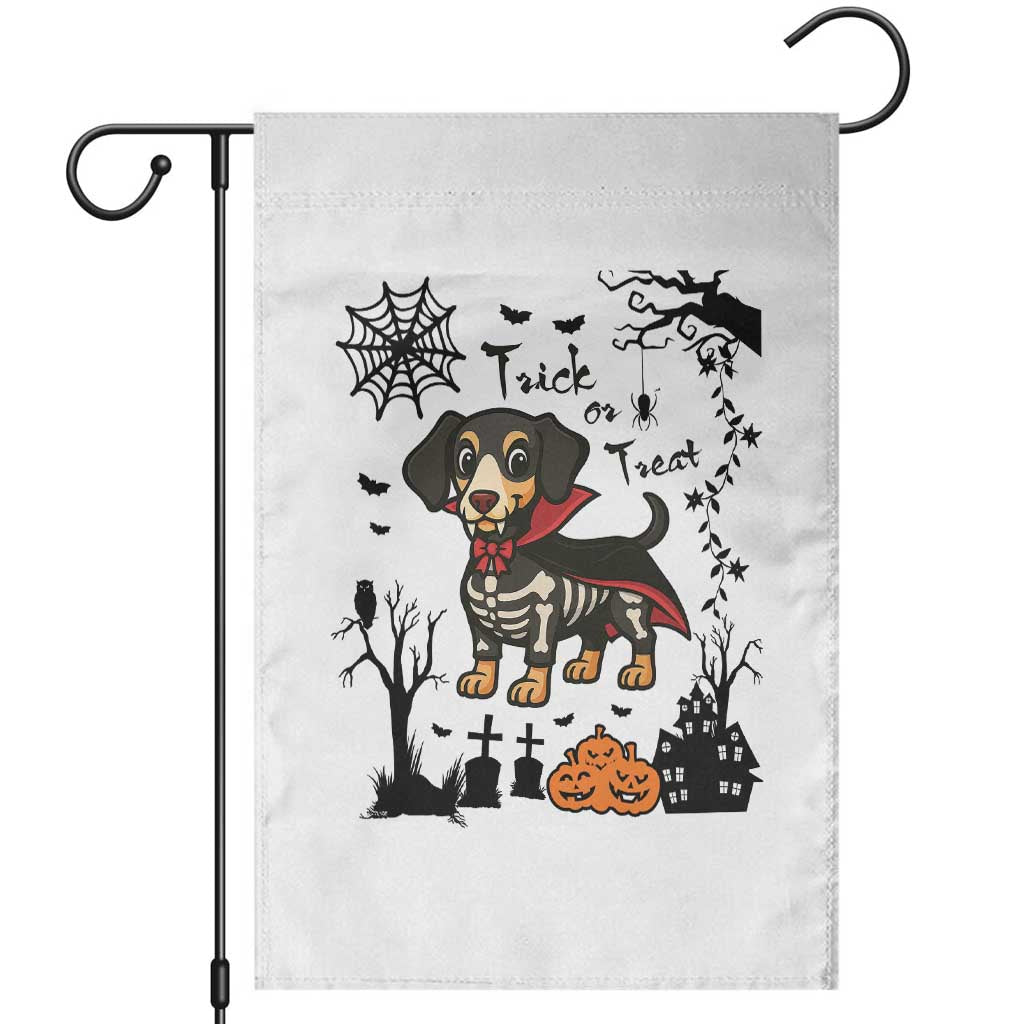 Funny Halloween Gift Garden Flag Trick Or Treat With My Dachshund Dracula TS12 White Print Your Wear