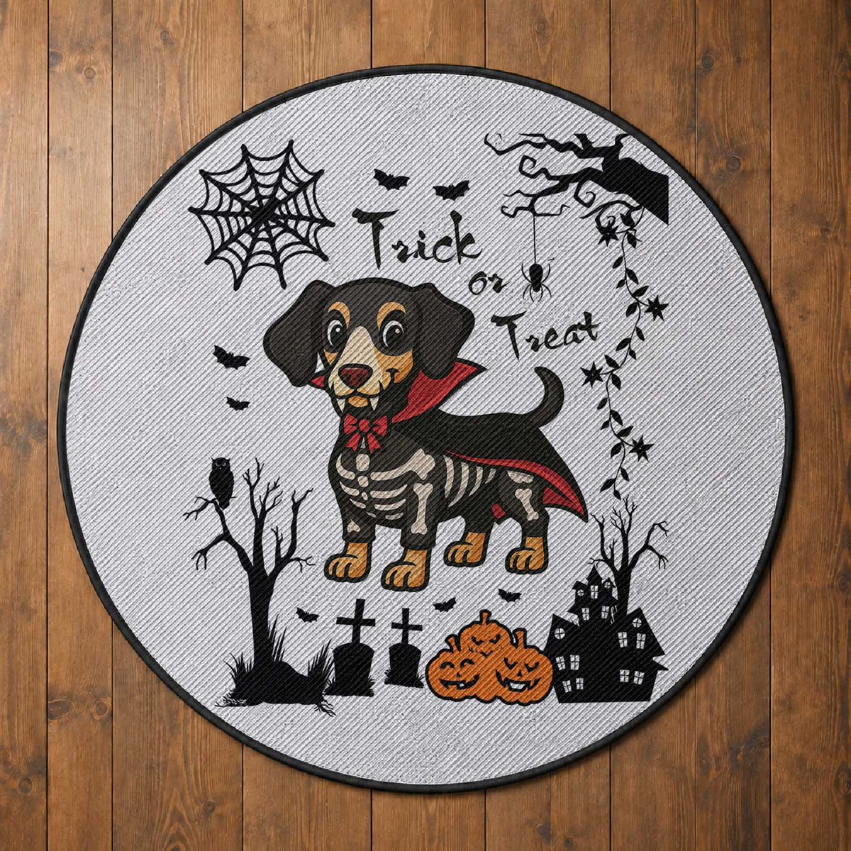 Funny Halloween Gift Round Rug Trick Or Treat With My Dachshund Dracula