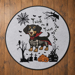 Funny Halloween Gift Round Rug Trick Or Treat With My Dachshund Dracula