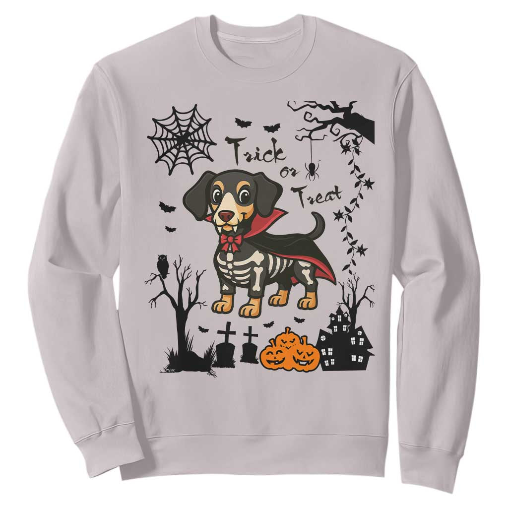 Funny Halloween Gift Sweatshirt Trick Or Treat With My Dachshund Dracula TS12 Ice Gray Print Your Wear