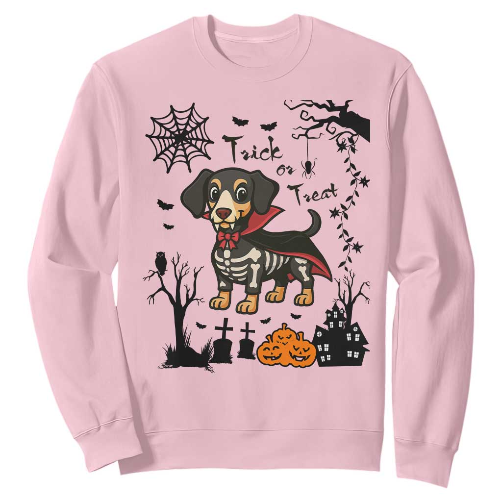 Funny Halloween Gift Sweatshirt Trick Or Treat With My Dachshund Dracula TS12 Light Pink Print Your Wear