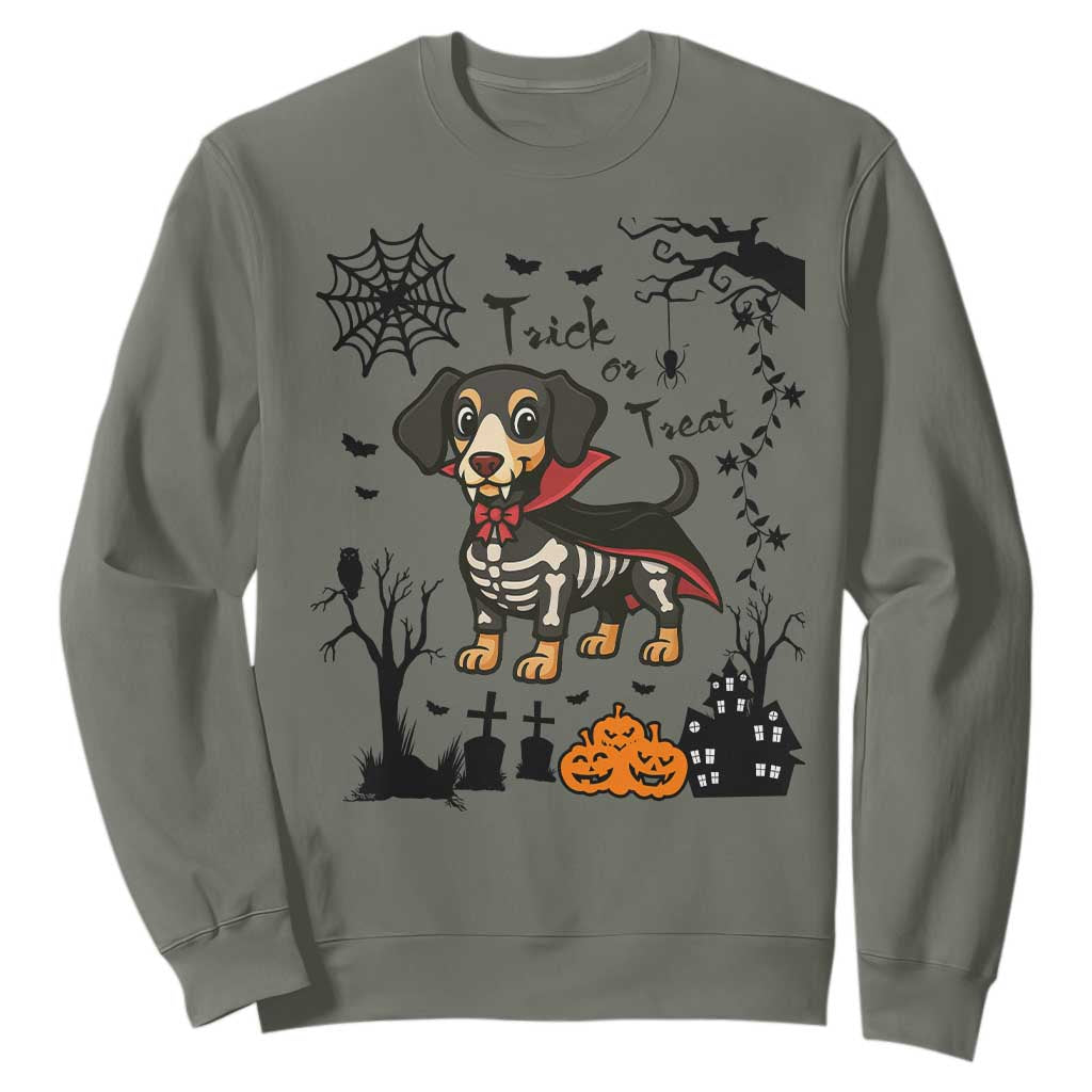 Funny Halloween Gift Sweatshirt Trick Or Treat With My Dachshund Dracula TS12 Military Green Print Your Wear