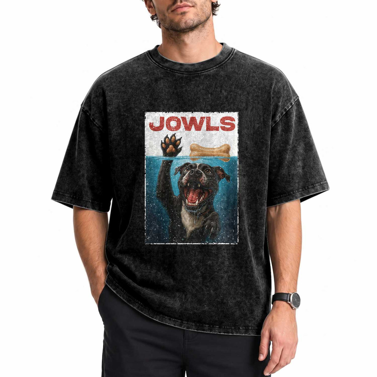 Pitbull Lover Washed Cotton T-Shirt Funny Jowls Horror Dog Poster