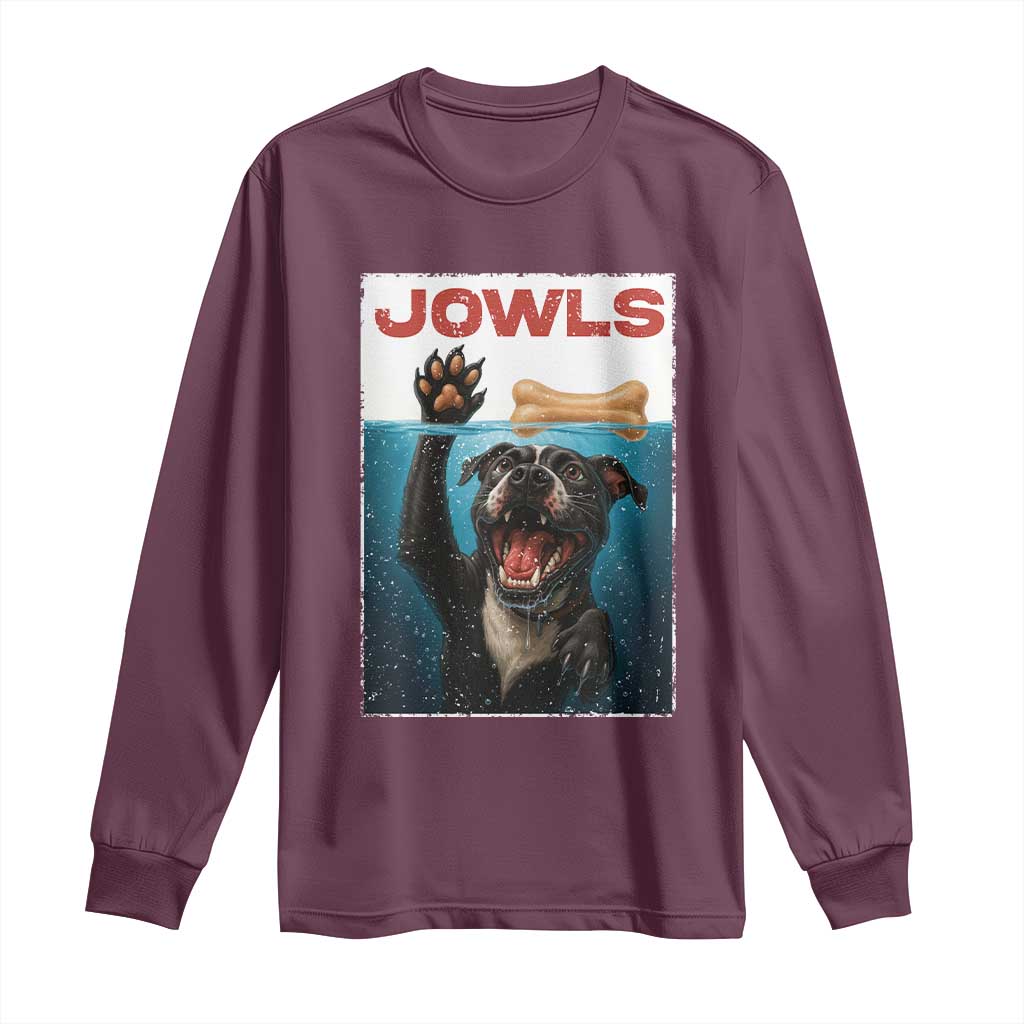 Pitbull Lover Long Sleeve Shirt Funny Jowls Horror Dog Poster TS12 Maroon Print Your Wear