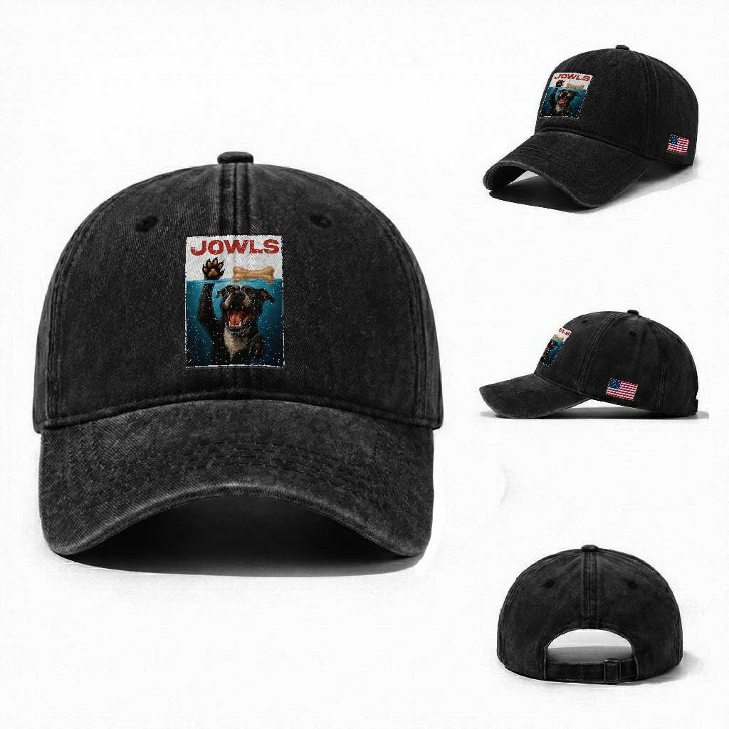 Pitbull Lover Washed Cotton Baseball Cap Funny Jowls Horror Dog Poster TS12 Washed Cap Universal Fit Black Print Your Wear