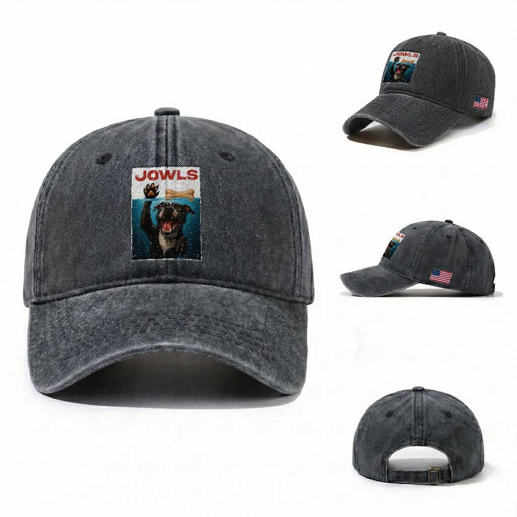 Pitbull Lover Washed Cotton Baseball Cap Funny Jowls Horror Dog Poster TS12 Washed Cap Universal Fit Dark Gray Print Your Wear
