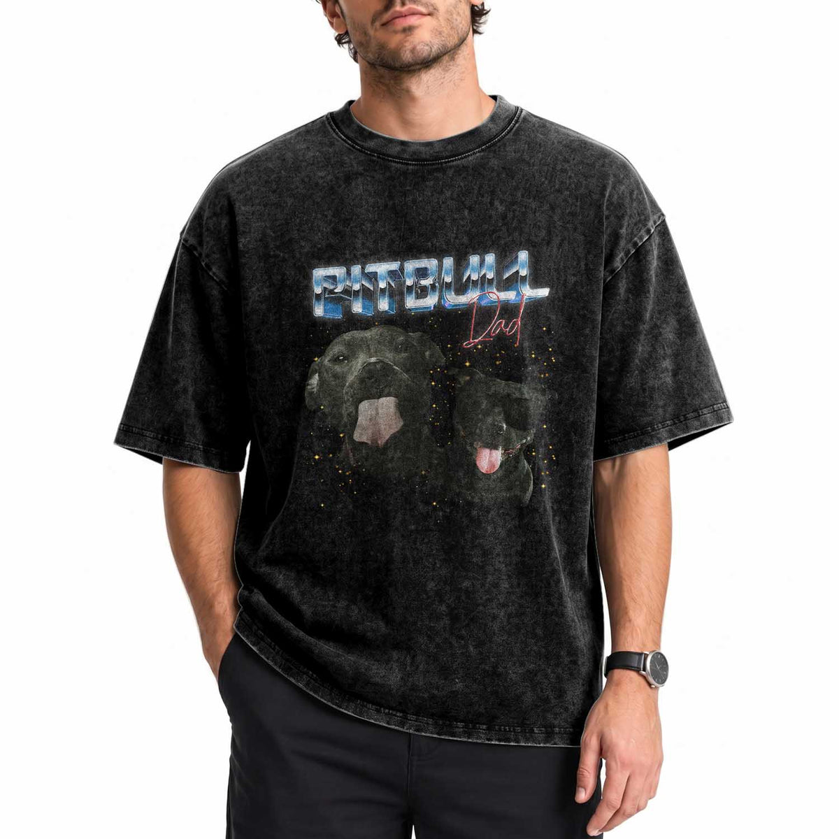 Pitbull Dad Washed Cotton T-Shirt Funny Gift For Pitbull Lover