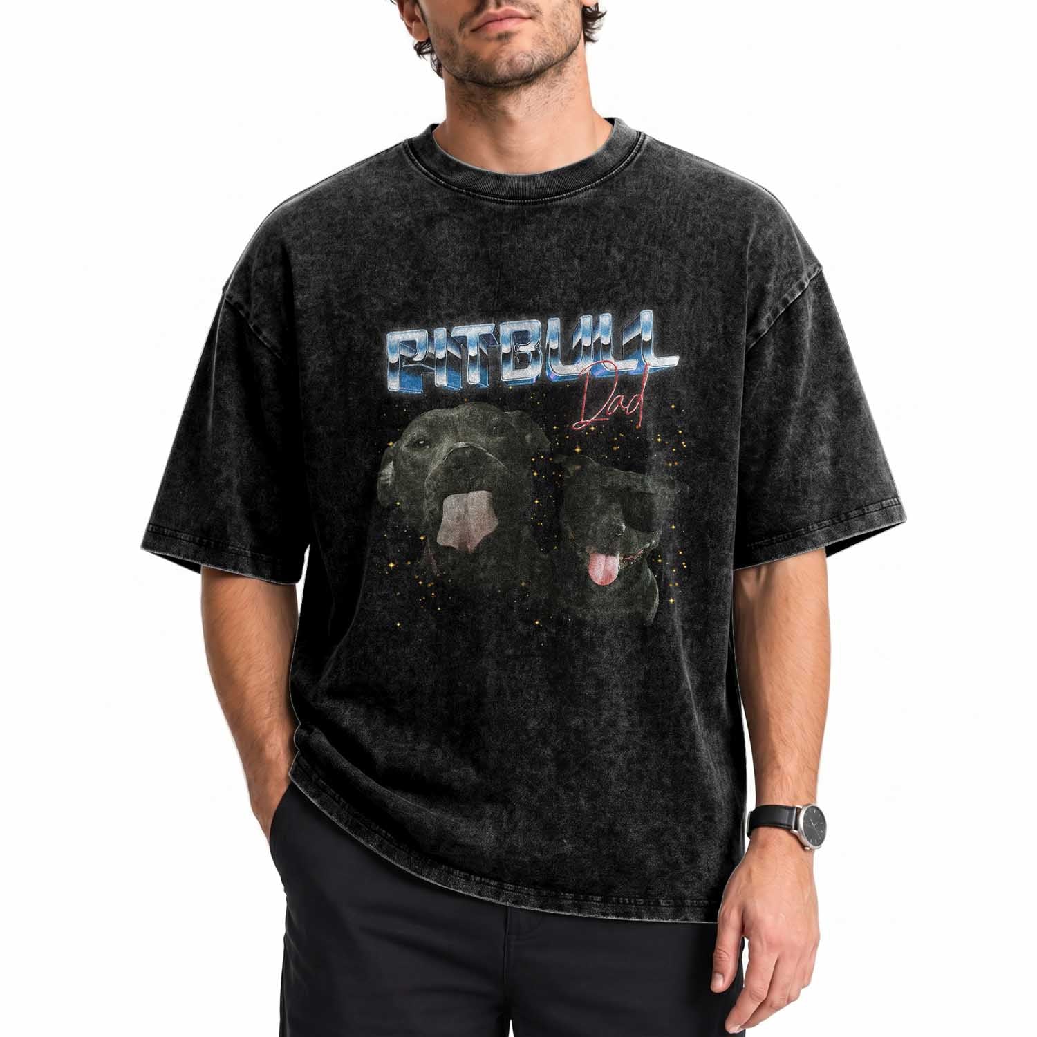 Pitbull Dad Washed Cotton T-Shirt Funny Gift For Pitbull Lover