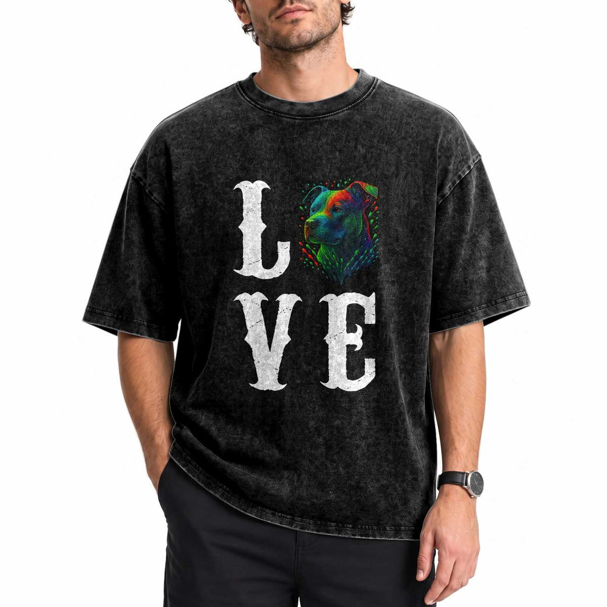 Colorful Pitbull Graphic Art For Dog Lover Washed Cotton T-Shirt