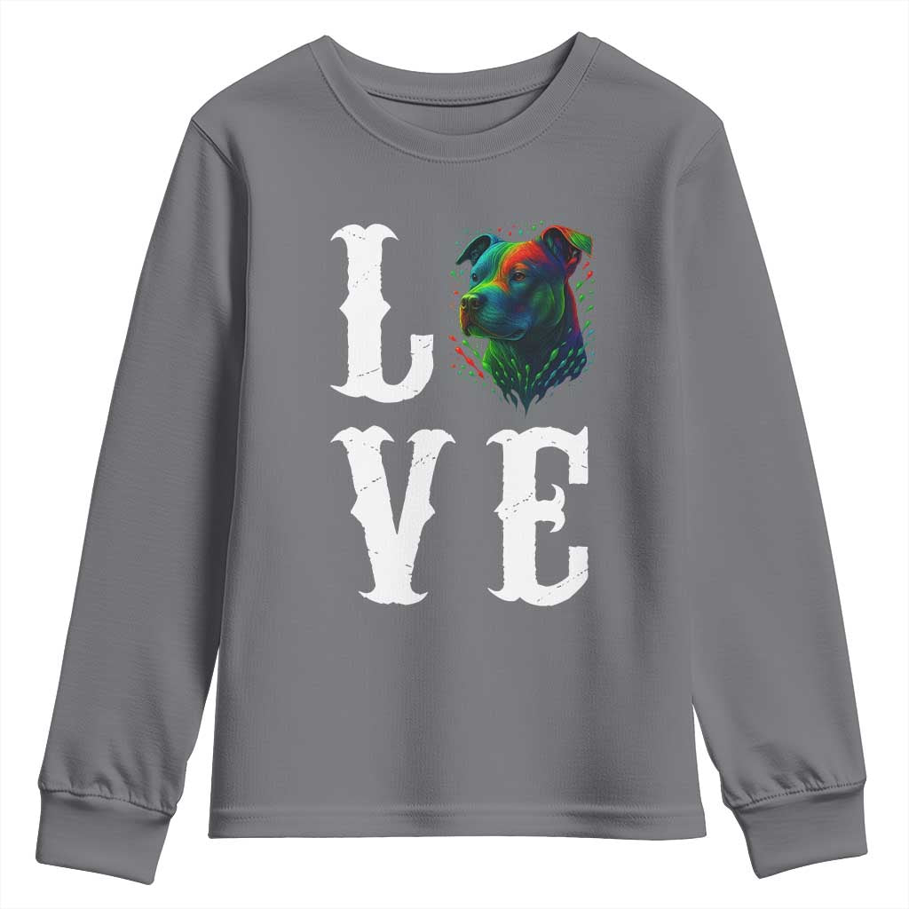 Colorful Pitbull Graphic Art For Dog Lover Youth Sweatshirt TS12 Charcoal Print Your Wear