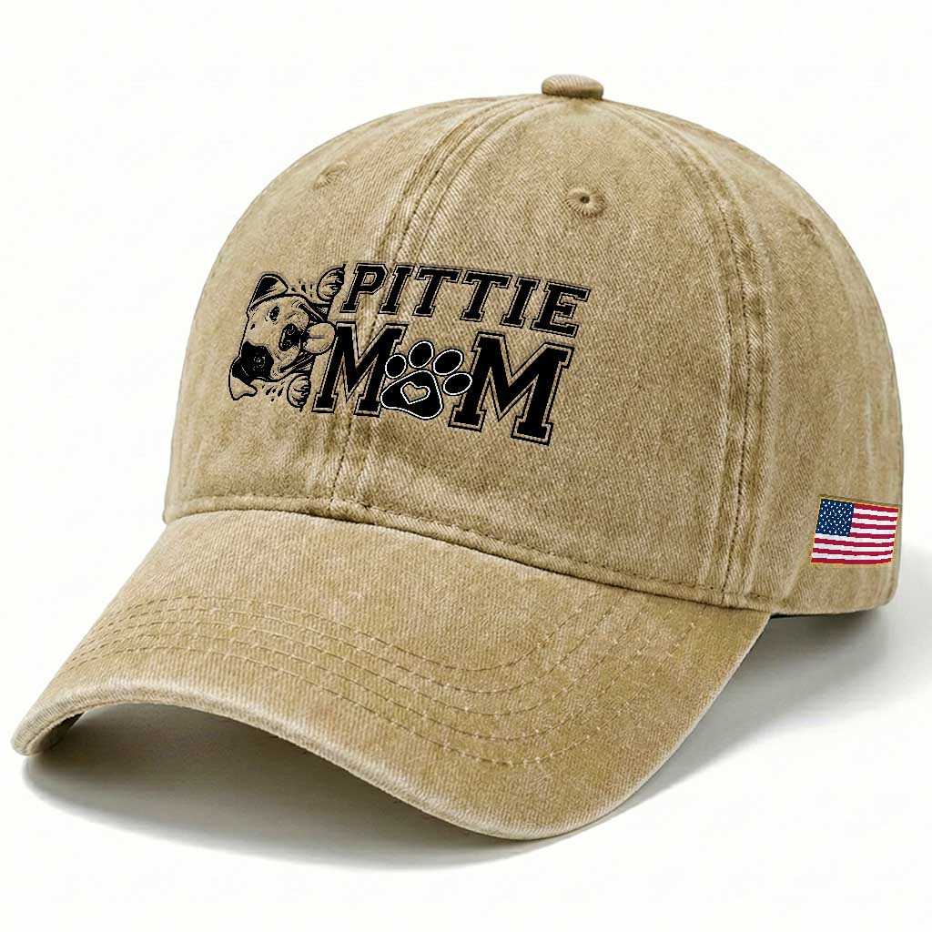 Pittie Mom Washed Cotton Baseball Cap Funny Gift For Pitbull Lover TS12 Print Your Wear