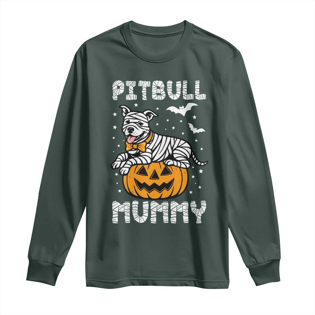 Halloween Dog Lover Long Sleeve Shirt Funny Pitbull Mummy TS12 Dark Forest Green Print Your Wear