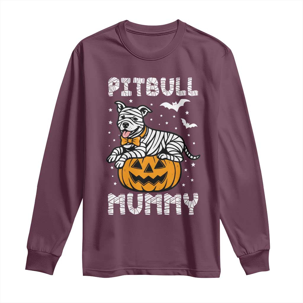 Halloween Dog Lover Long Sleeve Shirt Funny Pitbull Mummy TS12 Maroon Print Your Wear