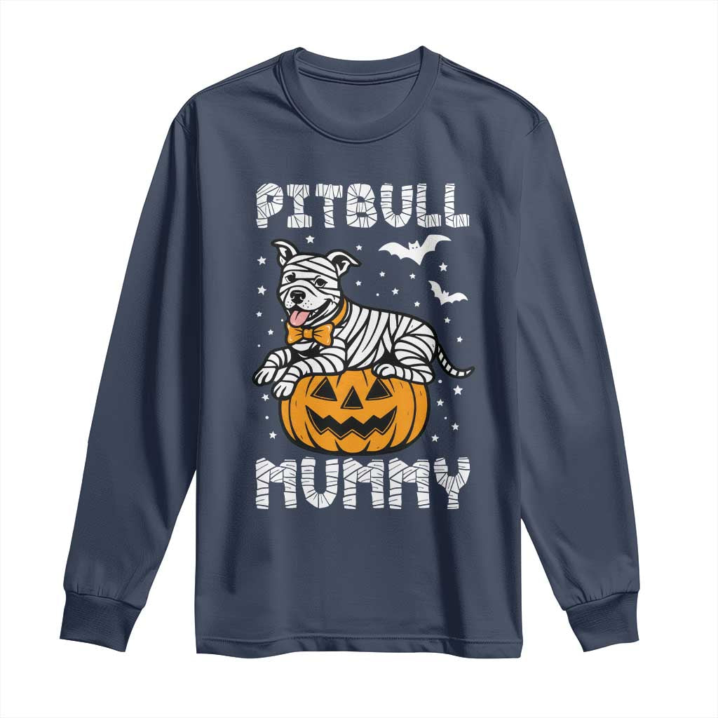 Halloween Dog Lover Long Sleeve Shirt Funny Pitbull Mummy TS12 Navy Print Your Wear