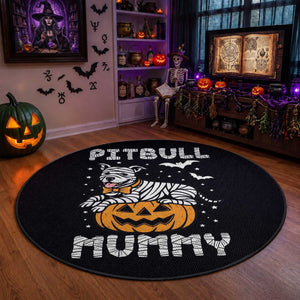 Halloween Dog Lover Round Rug Funny Pitbull Mummy