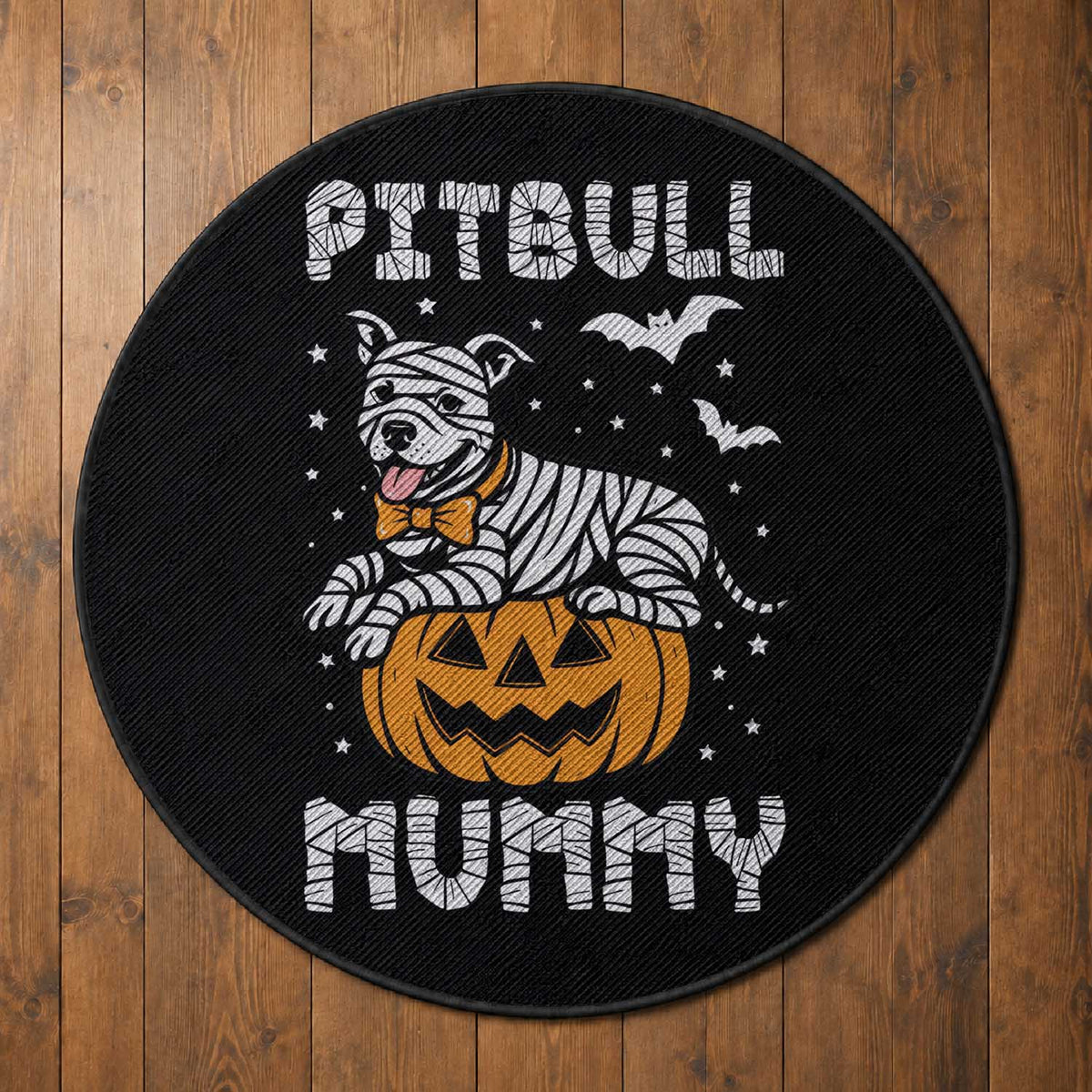 Halloween Dog Lover Round Rug Funny Pitbull Mummy