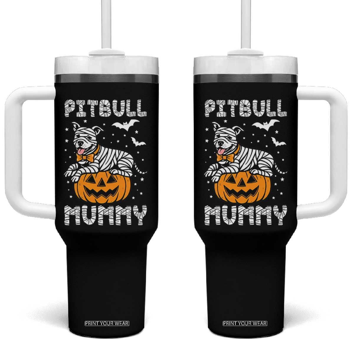 Halloween Dog Lover Tumbler With Handle Funny Pitbull Mummy TS12 One Size: 40 oz Black Print Your Wear