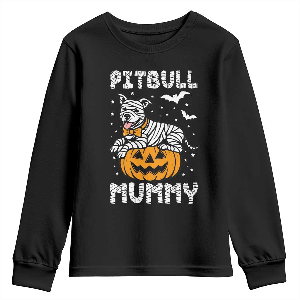 Halloween Dog Lover Youth Sweatshirt Funny Pitbull Mummy TS12 Black Print Your Wear