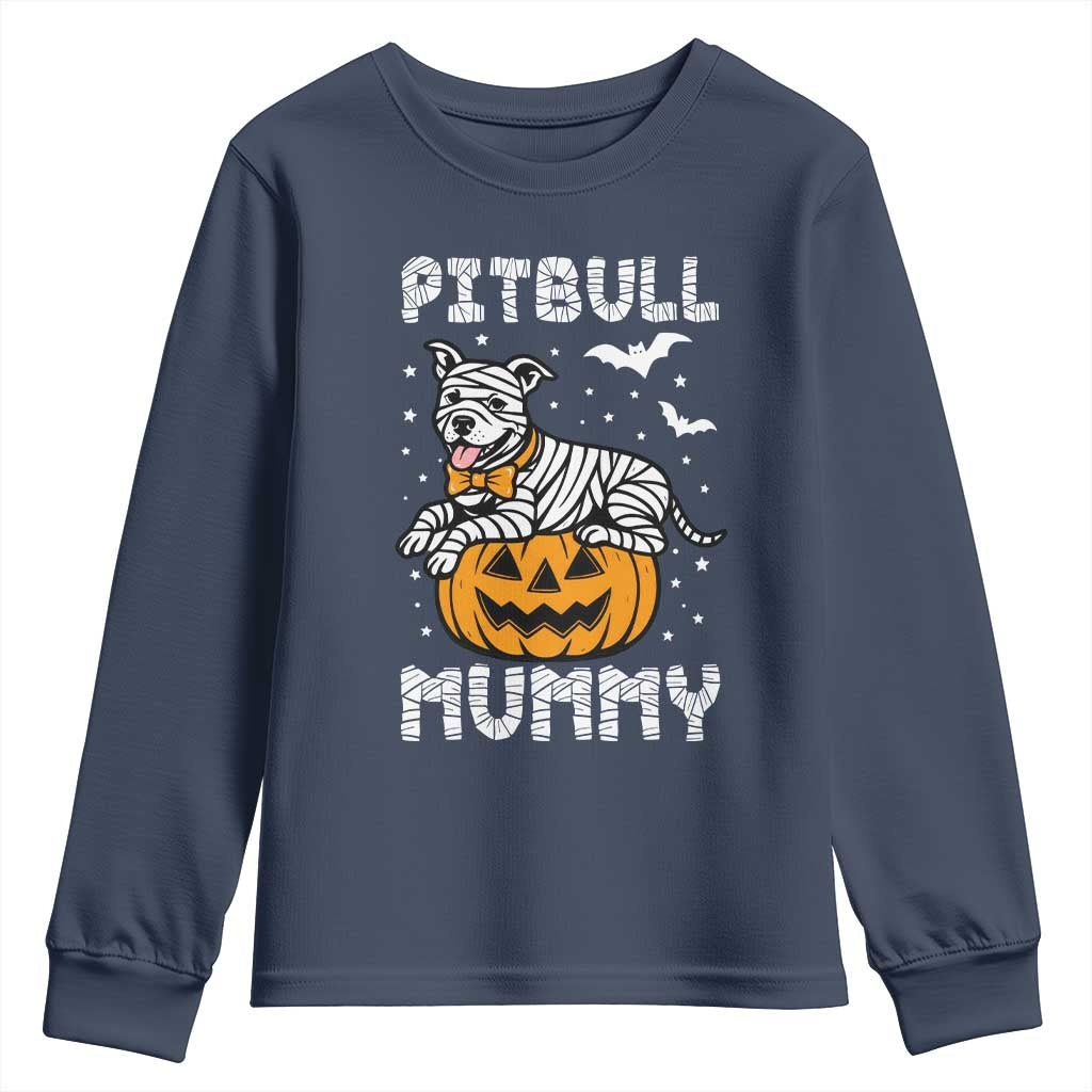 Halloween Dog Lover Youth Sweatshirt Funny Pitbull Mummy TS12 Navy Print Your Wear