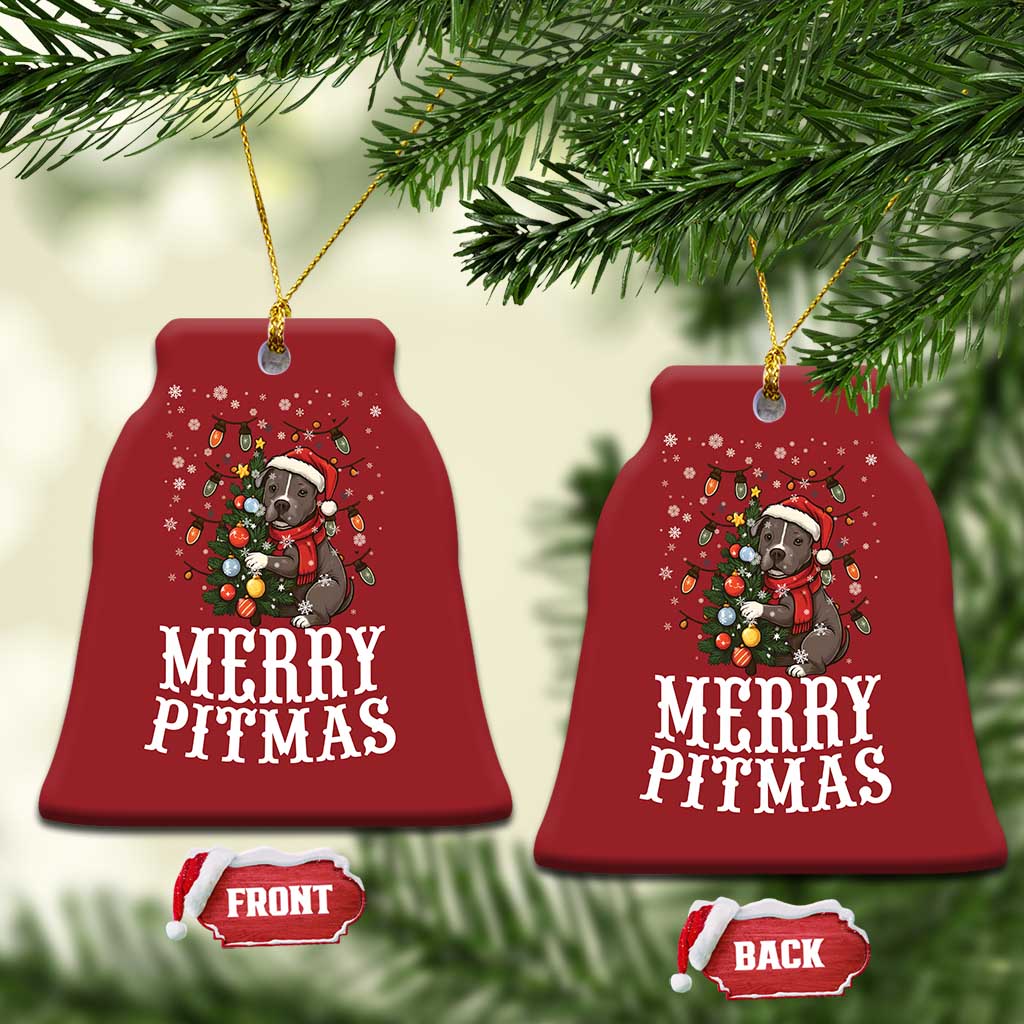 Xmas Pitbull Christmas Ornament Funny Merry Pitmas Tree Hug TS12 Bell Flake Red Print Your Wear