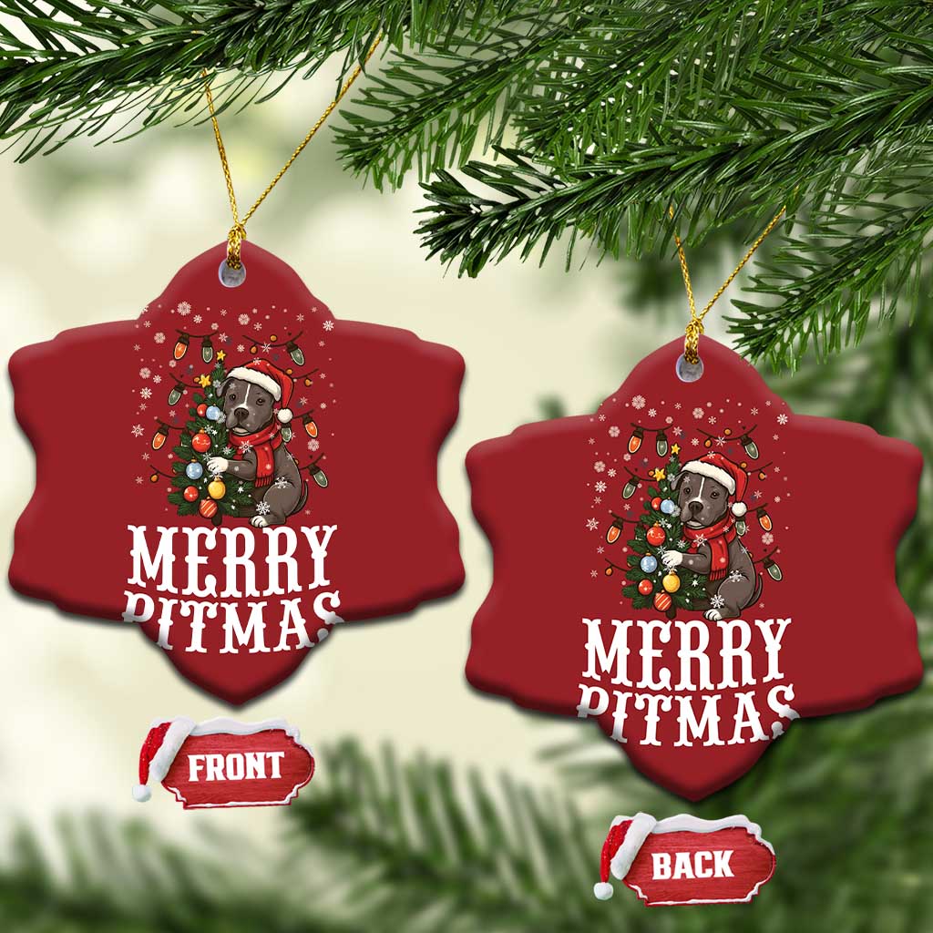Xmas Pitbull Christmas Ornament Funny Merry Pitmas Tree Hug TS12 Snow Flake Red Print Your Wear