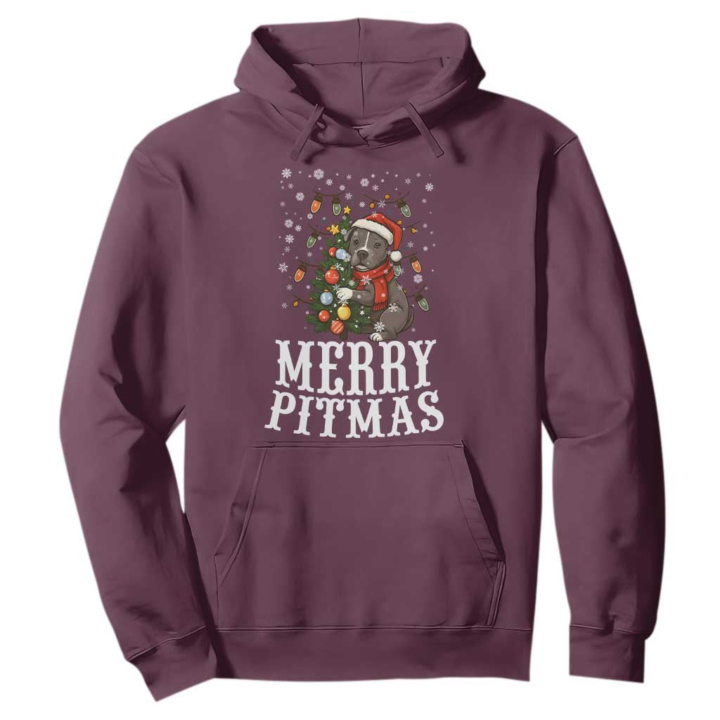 Christmas Pitbull Hoodie Funny Merry Pitmas Tree Hug TS12 Maroon Print Your Wear