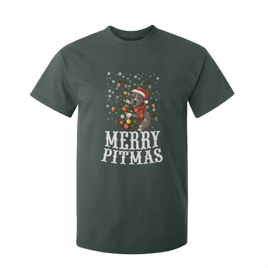 Christmas Pitbull T Shirt For Kid Funny Merry Pitmas Tree Hug TS12 Dark Forest Green Print Your Wear