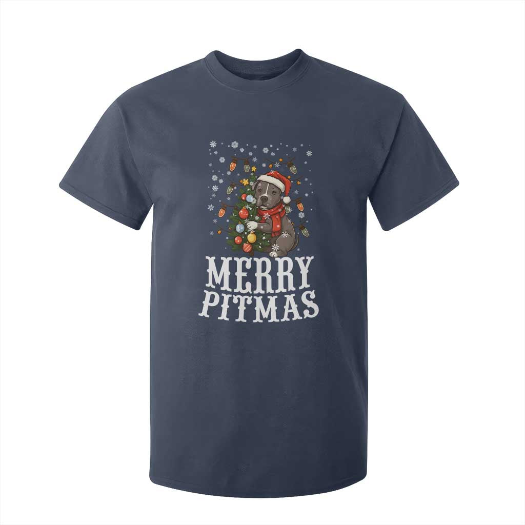 Christmas Pitbull T Shirt For Kid Funny Merry Pitmas Tree Hug TS12 Navy Print Your Wear