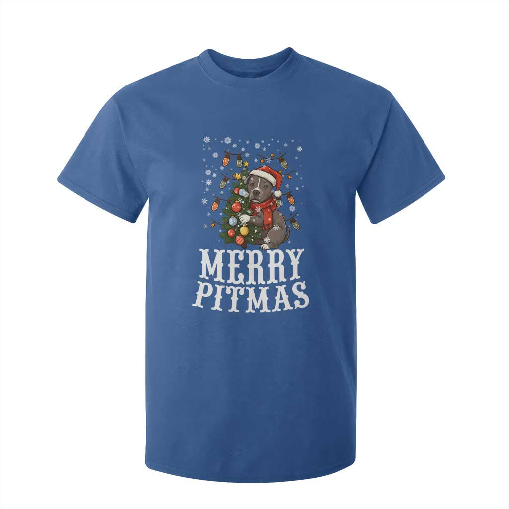 Christmas Pitbull T Shirt For Kid Funny Merry Pitmas Tree Hug TS12 Royal Blue Print Your Wear