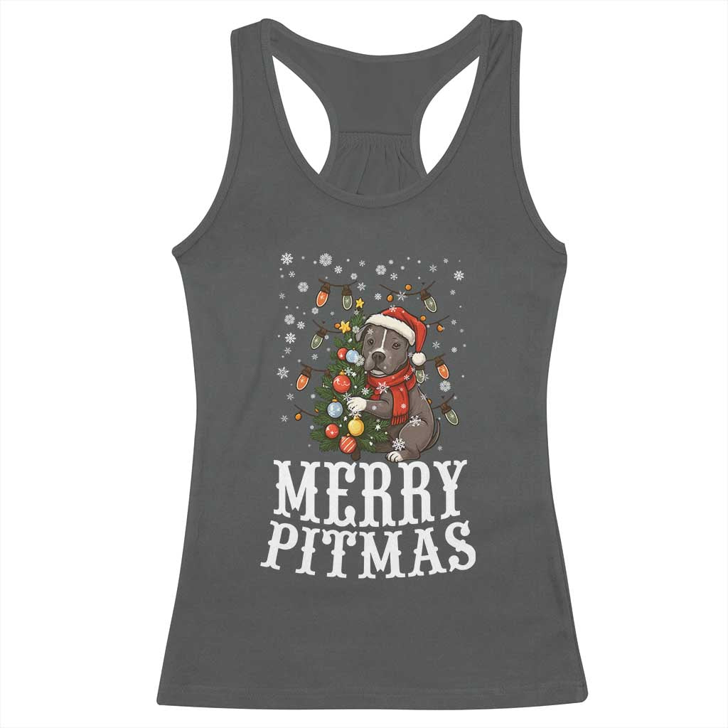 Christmas Pitbull Racerback Tank Top Funny Merry Pitmas Tree Hug TS12 Dark Heather Print Your Wear