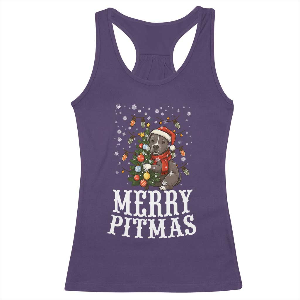 Christmas Pitbull Racerback Tank Top Funny Merry Pitmas Tree Hug TS12 Purple Print Your Wear