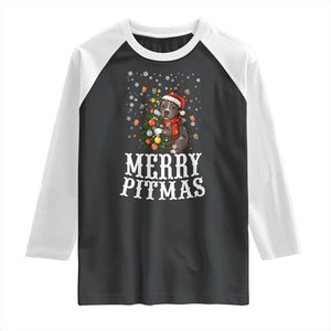 Christmas Pitbull Raglan Shirt Funny Merry Pitmas Tree Hug TS12 Black White Print Your Wear